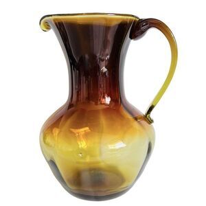 Vintage Bischoff Art Glass Kingstown pitcher burnt amber green Wayne Husted 10.5